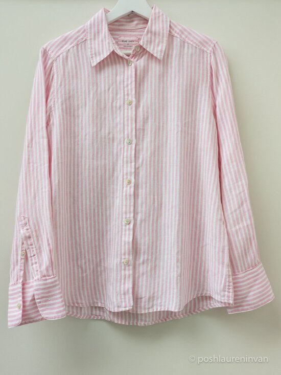 Marks & Spencer Tops - Marks and Spencer Pure Linen Striped Button Down Shirt Size 6 Women's EUC
